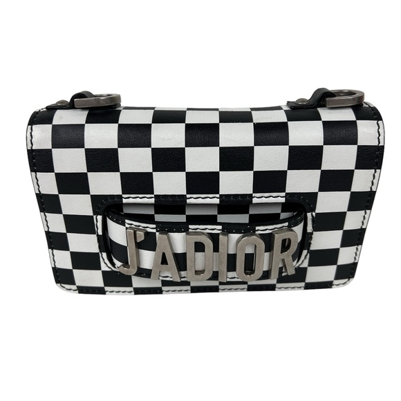 Christian Dior J’Adior Check Black White Checkered Flap Leather Bag - Picture 2 of 11